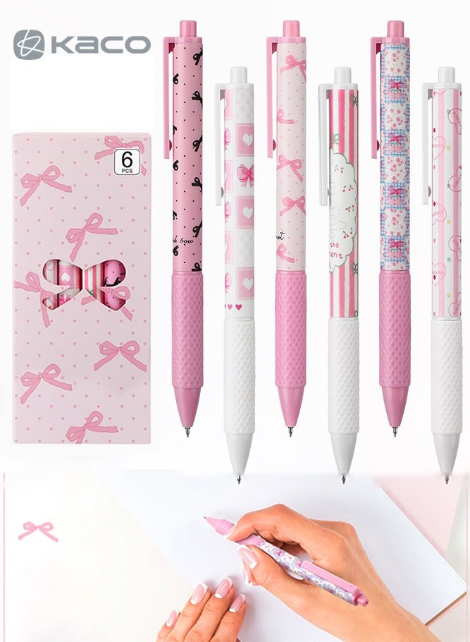 Kaco 6-Pack Quick-Drying Pink Gel Pens 0.5mm Fine Tip, Smooth Writing Retractable Gel Ink Pens for Office School Classroom Adults Home Education End-of-Year Exams Holiday Stationery Gifts Back-to-School Supplies - Image 1